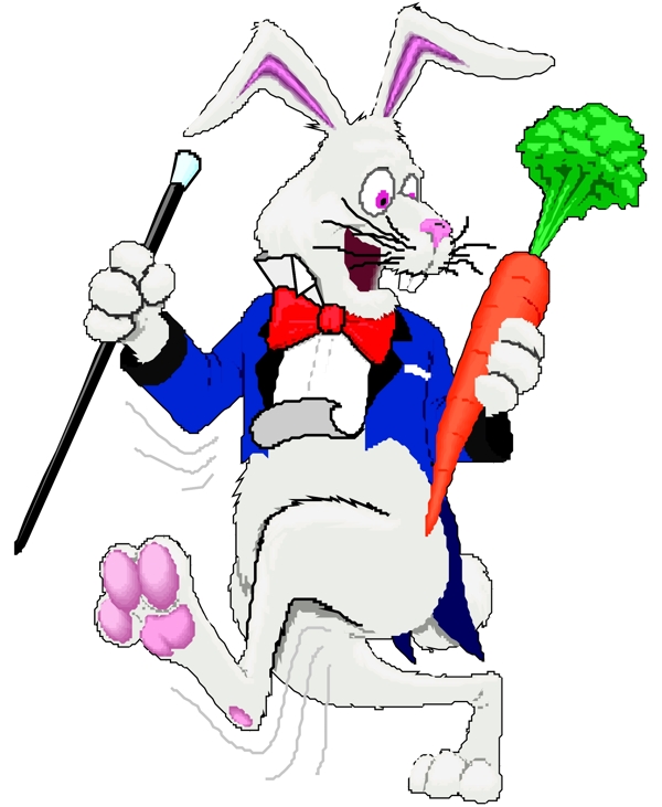 变魔术的小兔子拿着红萝卜