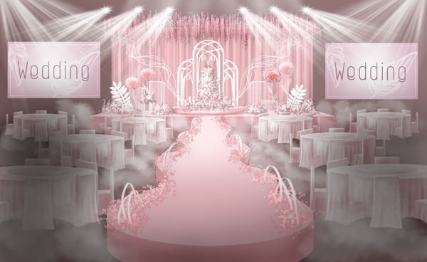 粉白色梦幻唯美主题婚礼主仪式区效果图