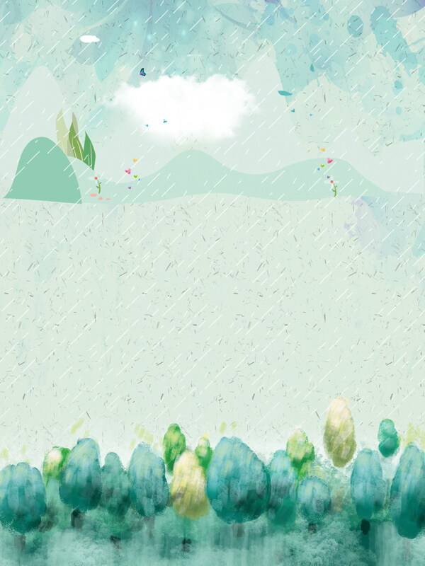 手繪綠色卡通谷雨背景