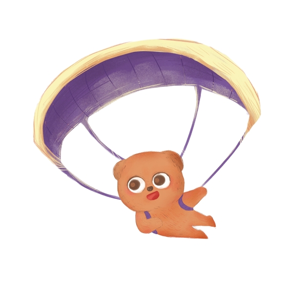 卡通可爱乘坐降落伞的小熊