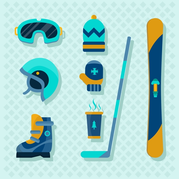 卡通滑雪运动用品元素