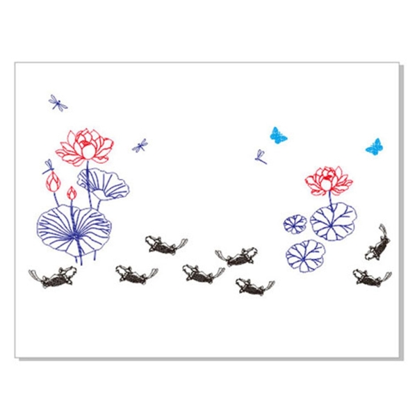 原创荷花鱼蜻蜓蝴蝶矢量图