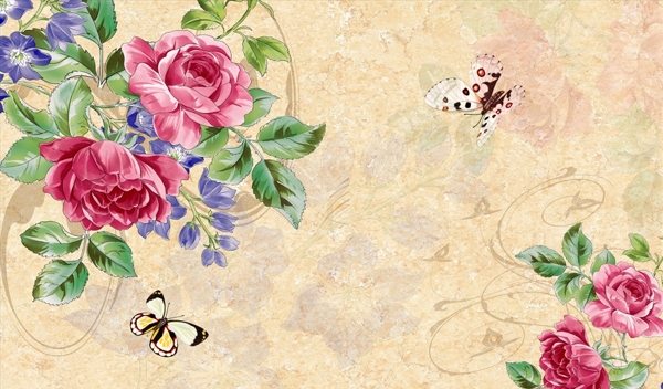 玫瑰蝴蝶背景墙图片