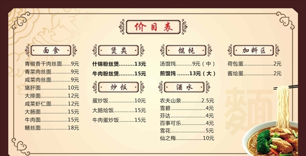 價目表