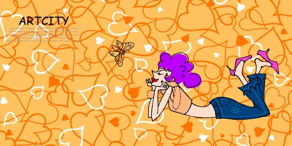 時尚潮流花紋美女矢量圖下載