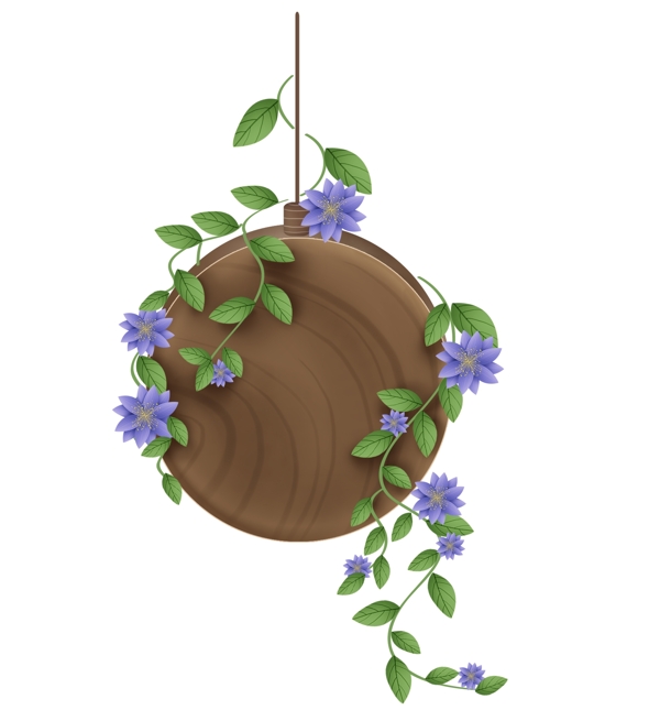 悬挂式圆形木质花藤标题框