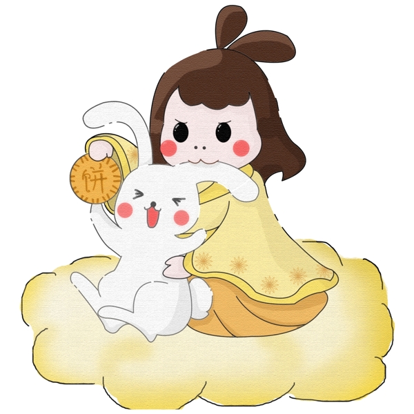 中秋节嫦娥月兔月饼卡通形象插画