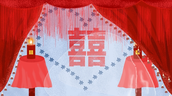 红色喜庆中式婚礼背景设计
