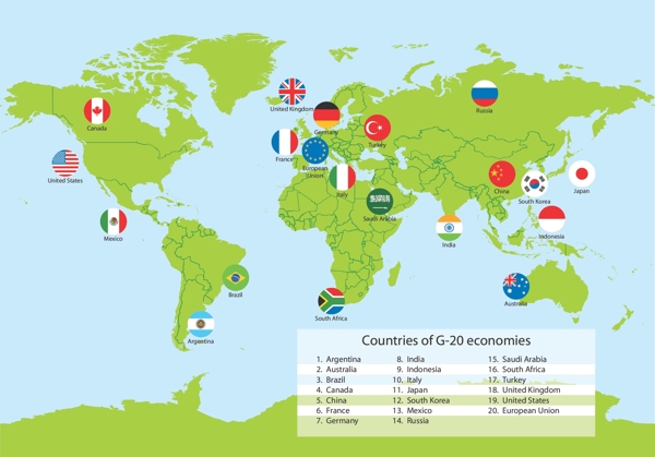 G20国家地图分布图