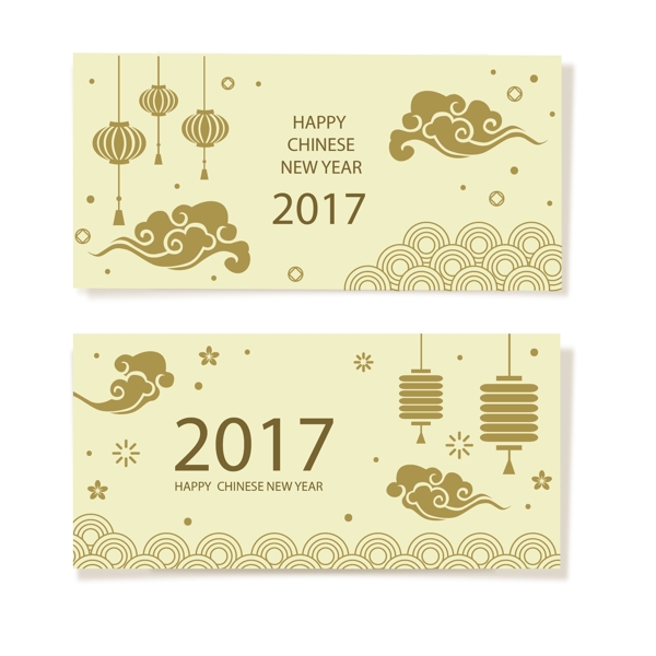 扁平新年祥云banners