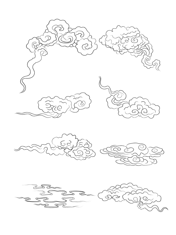 中国风古典中式祥云纹样简笔线条