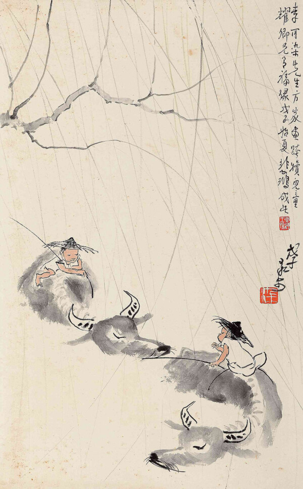 柳蔭雙牧圖圖片