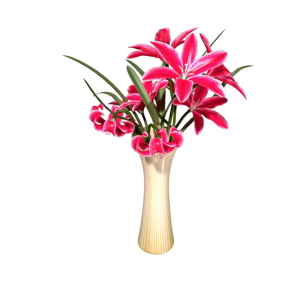 植物类通用元素花瓶插花红色百合花PSD