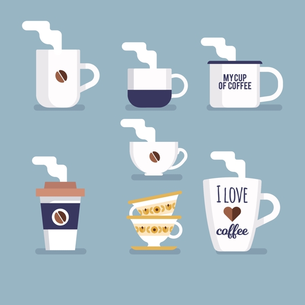 7款卡通创意咖啡饮料杯插画设计