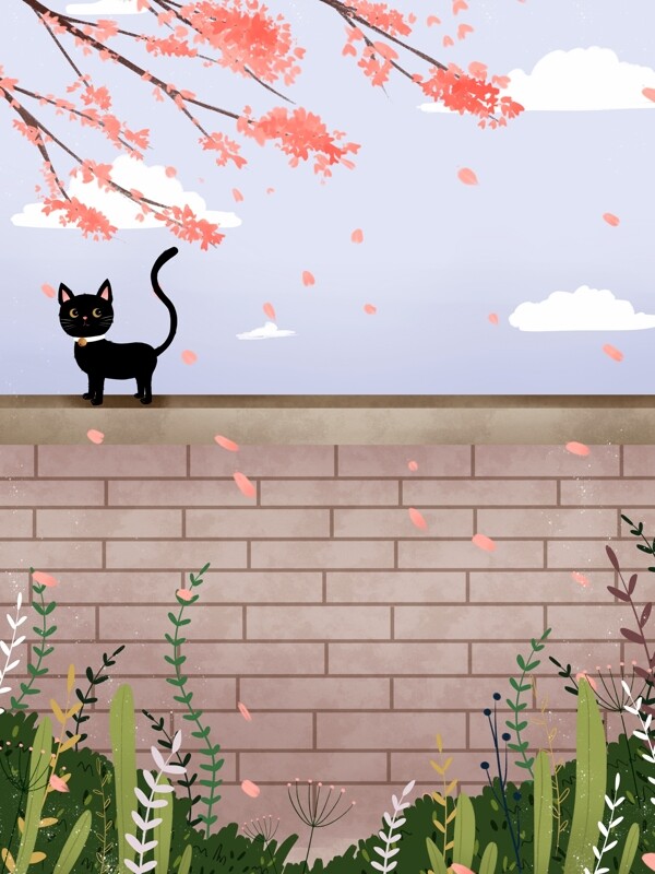 围墙上的黑猫背景设计