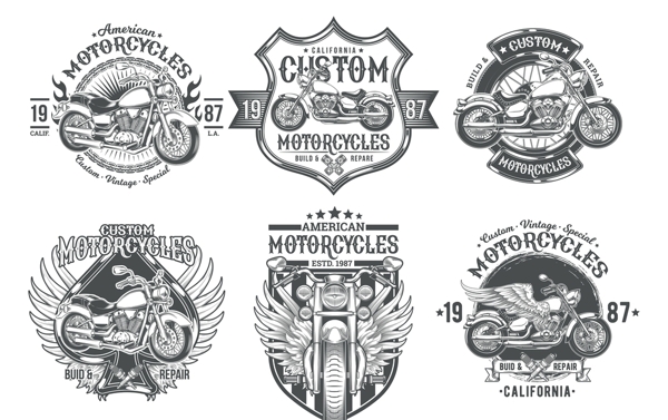 复古时尚摩托车图案印花设计