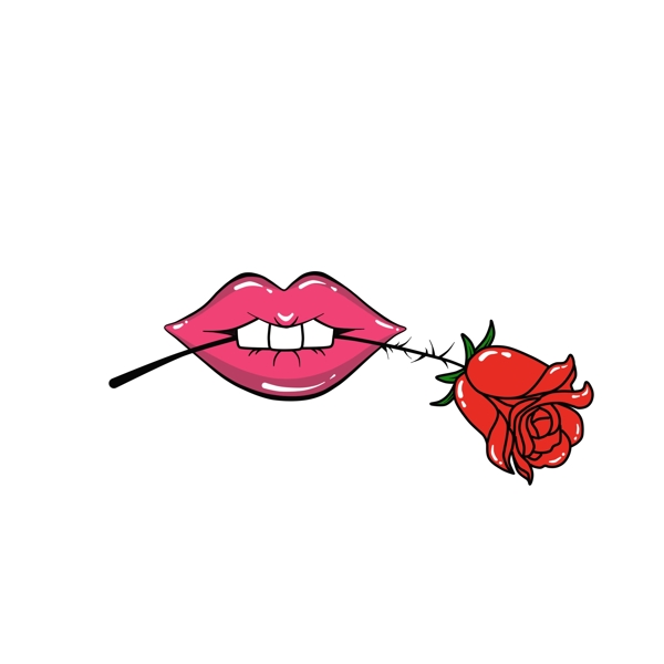 波普风卡通美艳艺术口红嘴唇浪漫玫瑰