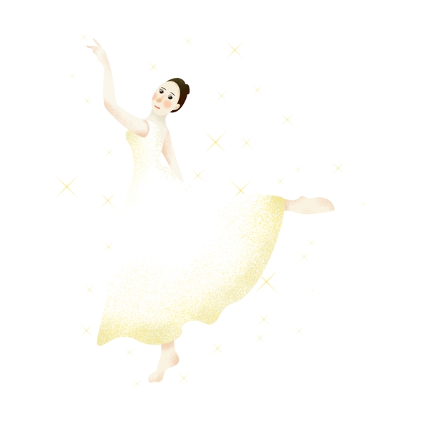 手绘身穿白裙跳芭蕾舞的女舞者人物星光元素