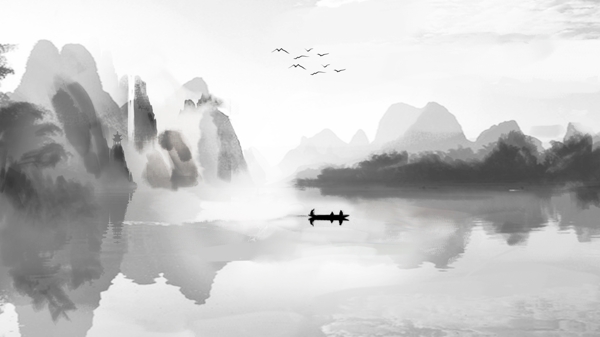 中国风水墨山水画泼墨留白意境山水