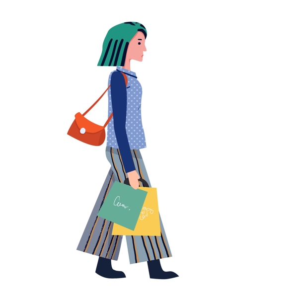 扁平化獨(dú)自逛街的女性