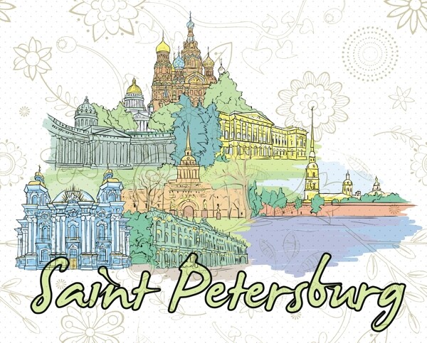 圣彼得堡的涂鸦矢量插画