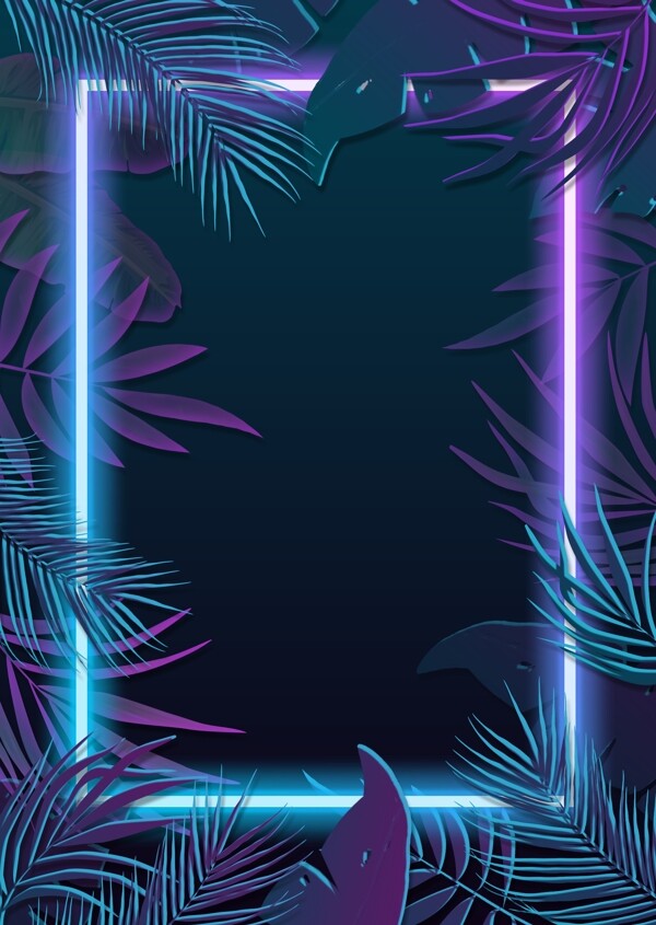 热带植物蓝紫色霓虹灯效果背景图片