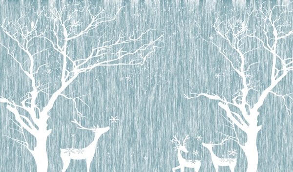 水墨画鹿树背景墙图片