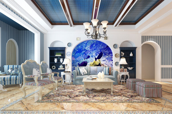 温馨舒适地中海客厅装饰装修效果图
