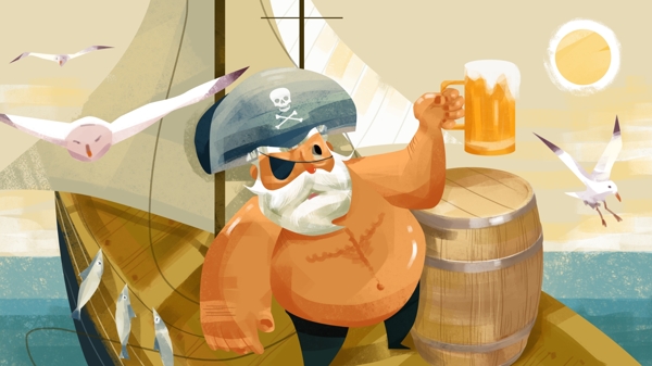 开怀畅饮一夏海盗大叔啤酒节船上喝扎啤