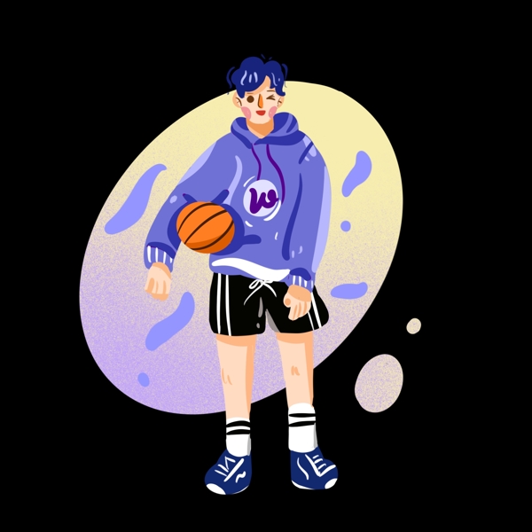准备打篮球的男孩手绘插画png免抠素材