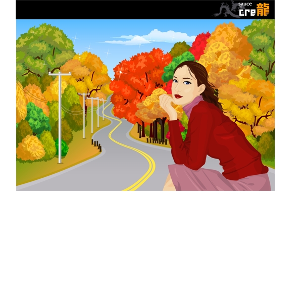 韩国自然风景秋天风景素材矢量AI格式0160