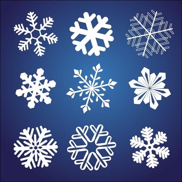 冬日设计元素矢量装饰图案白色雪花素材集合