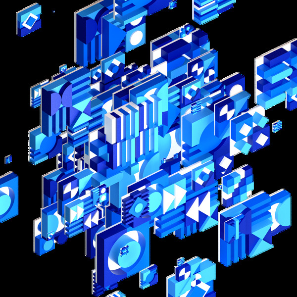 蓝色科技几何方块png元素
