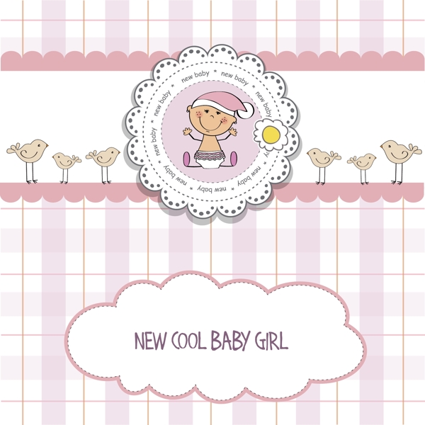 可爱粉红格子花纹婴儿背景