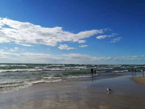 风景蓝天白云海边沙滩图片