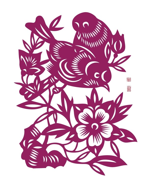 中國傳統(tǒng)剪紙矢量的鳥