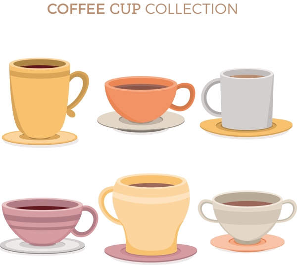 6款不同款式卡通咖啡杯插画设计