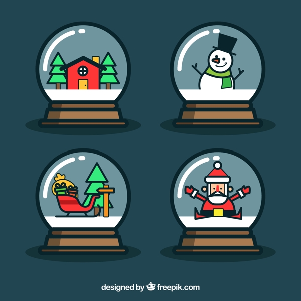 4款可爱圣诞雪花玻璃球矢量素材