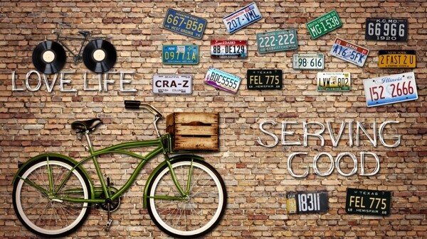 自行车背景墙图片