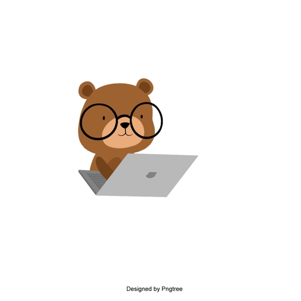 卡通可爱小熊玩电脑