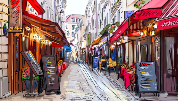 手绘巴黎街景图片