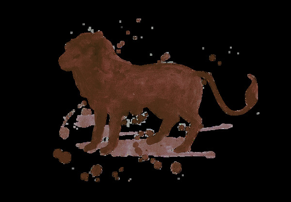 手绘水墨咖啡色狮子装饰图案素材