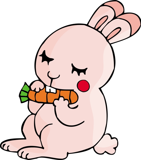 卡通矢量兔子吃萝卜