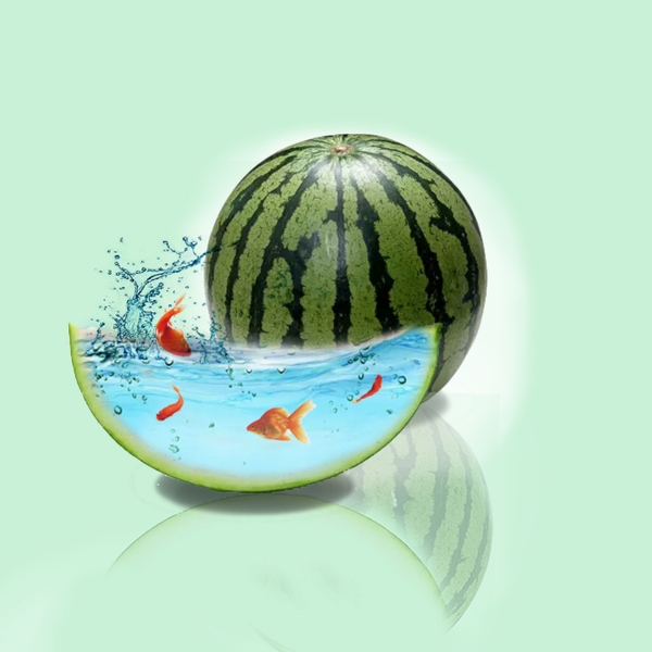 創(chuàng)意西瓜魚(yú)缸psd分層