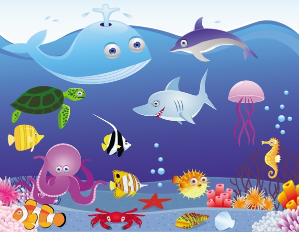 矢量卡通海洋生物圖片素材
