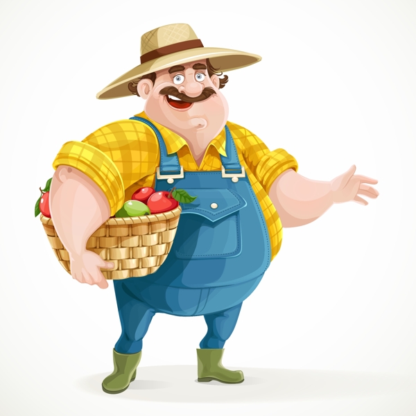 抱着水果篮子的农民插画
