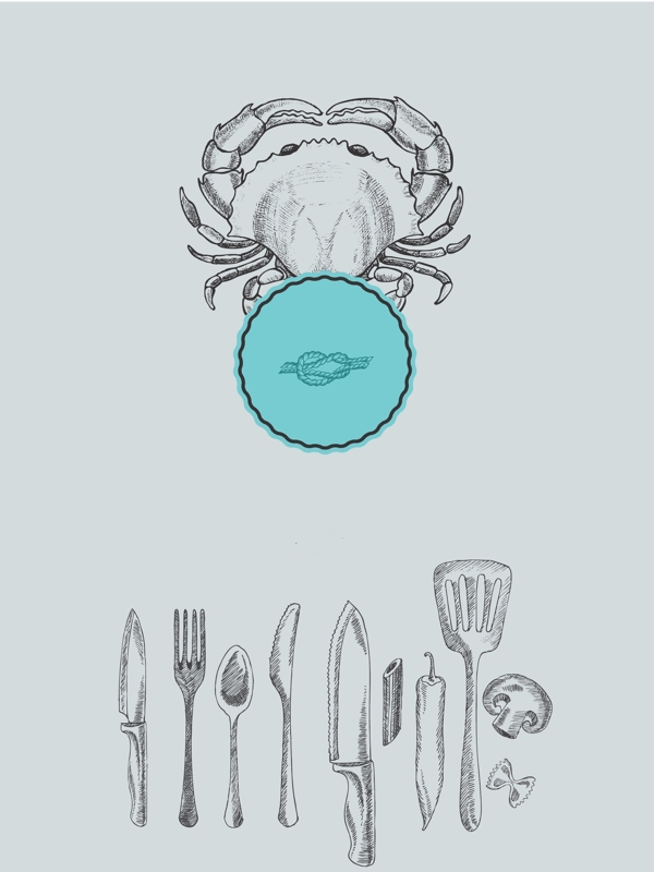 海鲜餐厅手绘素描淡雅菜谱矢量背景