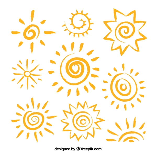 9款橙色手绘太阳矢量素材