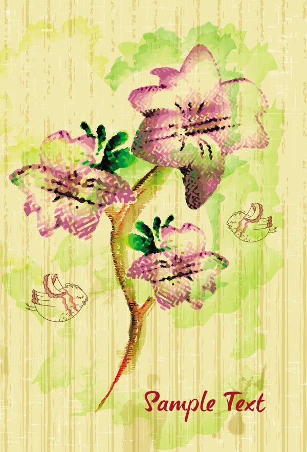五顏六色的花卉矢量插畫的鳥