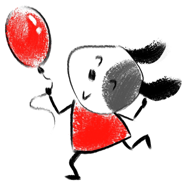 手绘拿气球的小狗插画